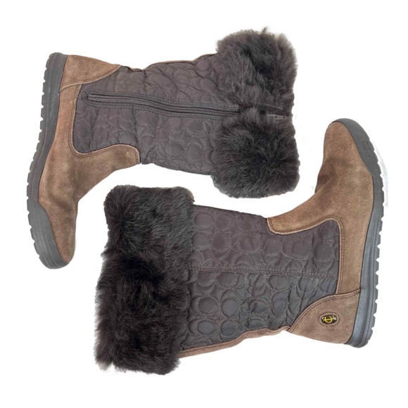 Coach Brown Talen Suede/Nylon/Rabbit Fur Winter Boots, Size 6 - Picture 3 of 13